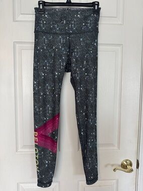 Peloton Black Galaxy Print Leggings with Pink Side Accent